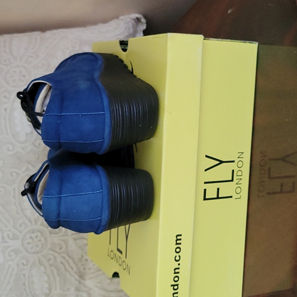 FLY London women shoes, blue leather , wedges, lace up , size 40 or 9 to 9.5 - Picture 5 of 5